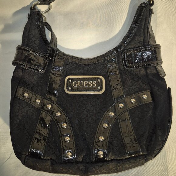 Guess Handbags - GUESS VINTAGE studded shoulder bag, Black and silver, 13X20